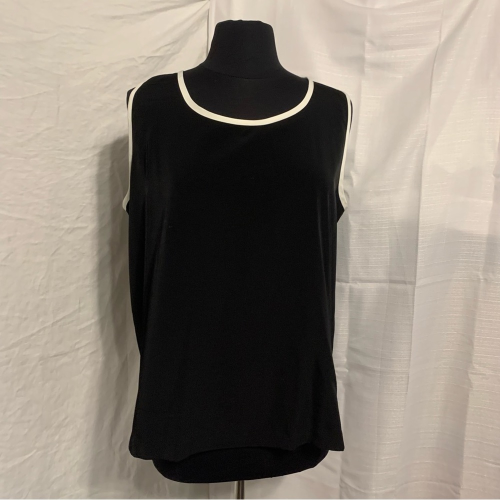 Susan Graver Style Black Tank Top, 1X, NWT, Black with White Trim, Lovely Feel